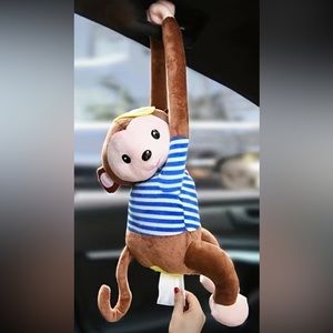 Pipi Monkey Tissue Box Blue and White Stripe hanging Monkey tissue box